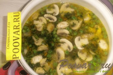 Постный суп с грибами и зелёным горошком Шаг 14 (картинка)